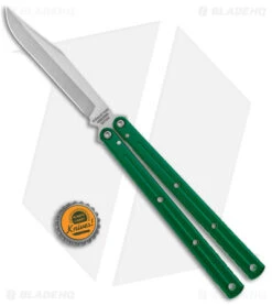 Squid Industries Krake Raken Bowie V2.5 Balisong Green (4.5" Satin) -eos || Kershaw || Spyderco Shop Squid Industries Krake Raken Bowie V2.5 Balisong Green Satin BHQ 179155 jr bottlecap