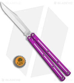 Squid Industries Krake Raken Bowie V2.5 Balisong Knife D/T Purple (4.5" Satin) -eos || Kershaw || Spyderco Shop Squid Industries Krake Raken Bowie V2.5 Balisong Purple Dual Tone Satin BHQ 180382 jr bottlecap