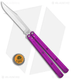 Squid Industries Krake Raken Bowie V2.5 Balisong Knife Purple (4.5" Satin) -eos || Kershaw || Spyderco Shop Squid Industries Krake Raken Bowie V2.5 Balisong Purple Satin BHQ 180383 jr bottlecap