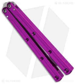 Squid Industries Krake Raken Bowie V2.5 Balisong Knife Purple (4.5" Satin) -eos || Kershaw || Spyderco Shop Squid Industries Krake Raken Bowie V2.5 Balisong Purple Satin BHQ 180383 jr side