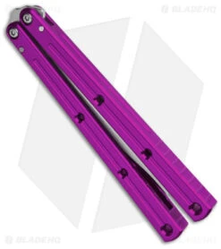 Squid Industries Krake Raken Bowie V2.5 Balisong Knife Purple (4.5" Satin) -eos || Kershaw || Spyderco Shop Squid Industries Krake Raken Bowie V2.5 Balisong Purple Satin BHQ 180383 jr spine