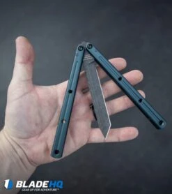 Squid Industries Krake Raken V2 Balisong Knife MATTE Gunmetal (4.5" Acid Wash) -eos || Kershaw || Spyderco Shop Squid Industries Krake Raken Tanto Balisong Knife MATTE Gunmetal Acid Wash BHQ 103496 kp in hand web