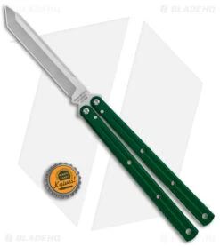 Squid Industries Krake Raken Tanto V2.5 Balisong Knife Green (4.5" Satin) -eos || Kershaw || Spyderco Shop Squid Industries Krake Raken Tanto V2.5 Balisong Green Satin BHQ 178875 jr bottlecap