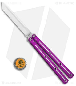 Squid Industries Krake Raken Tanto V2.5 Balisong Knife D/T Purple (4.5" Satin) -eos || Kershaw || Spyderco Shop Squid Industries Krake Raken Tanto V2.5 Balisong Purple Dual Tone Satin BHQ 180386 jr bottlecap