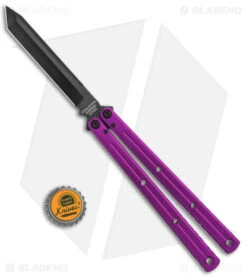 Squid Industries Krake Raken Tanto V2.5 Balisong Knife Purple (4.5" Inked) -eos || Kershaw || Spyderco Shop Squid Industries Krake Raken Tanto V2.5 Balisong Purple Inked BHQ 180388 jr bottlecap