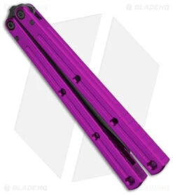 Squid Industries Krake Raken Tanto V2.5 Balisong Knife Purple (4.5" Inked) -eos || Kershaw || Spyderco Shop Squid Industries Krake Raken Tanto V2.5 Balisong Purple Inked BHQ 180388 jr side