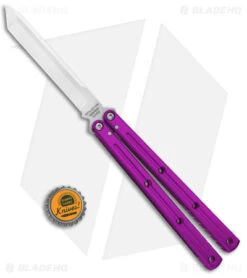 Squid Industries Krake Raken Tanto V2.5 Balisong Knife Purple (4.5" Satin) -eos || Kershaw || Spyderco Shop Squid Industries Krake Raken Tanto V2.5 Balisong Purple Satin BHQ 180380 jr bottlecap