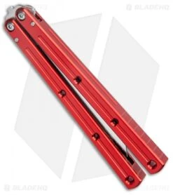 Squid Industries Krake Raken V2.5 Bowie Balisong Knife Red (4.5" Satin) -eos || Kershaw || Spyderco Shop Squid Industries Krake Raken V2 Bowie Balisong Red Satin BHQ 115308 jr spine