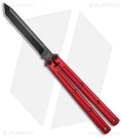 Squid Industries Krake Raken V2.5 Tanto Balisong Knife Red (4.5" Inked)