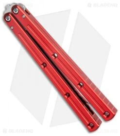 Squid Industries Krake Raken V2.5 Tanto Balisong Knife Red (4.5" Satin) -eos || Kershaw || Spyderco Shop Squid Industries Krake Raken V2 Tanto Balisong Red Satin BHQ 103092 jr side 2
