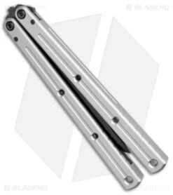 Squid Industries Krake Raken Bowie V2.5 Balisong Knife Matte Silver (4.5" Inked) -eos || Kershaw || Spyderco Shop Squid Industries Krake Raken V2.5 Balisong DP Matte Silver Black BHQ 141432 jr side