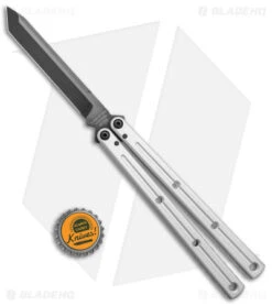 Squid Industries Krake Raken V2.5 Tanto Balisong Knife Matte Silver (4.5" Inked) -eos || Kershaw || Spyderco Shop Squid Industries Krake Raken V2.5 Balisong Tanto Matte Silver Black BHQ 141431 jr bottlecap