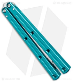 Squid Industries Krake Raken Bowie V2.5 Balisong Knife Teal (4.5" Satin) -eos || Kershaw || Spyderco Shop Squid Industries Krake Raken V2.5 Bowie Balisong Teal Satin BHQ 139552 jr spine