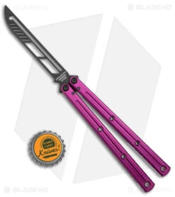 Squid Industries Krake Raken V2.5 Balisong Trainer Purple (4.4" Inked) -eos || Kershaw || Spyderco Shop Squid Industries Krake Raken V2.5 Butterfly Balisong Trainer Purple Black BHQ 145420 jr bottlecap