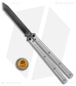 Squid Industries Krake Raken V2.5 Tanto Balisong Knife Silver (4.5" Inked) -eos || Kershaw || Spyderco Shop Squid Industries Krake Raken V2.5 Tanto Balisong Silver Inked BHQ 103493 jr bottlecap 2