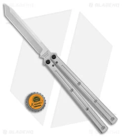 Squid Industries Krake Raken V2.5 Tanto Balisong Knife Silver (4.5" Satin) -eos || Kershaw || Spyderco Shop Squid Industries Krake Raken V2.5 Tanto Balisong Silver Satin BHQ 103091 jr bottlecap 2