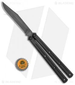 Squid Industries Krake Raken Bowie V2.5 Balisong Knife Matte Black (4.5" Acid) -eos || Kershaw || Spyderco Shop Squid Industries Krate Raken Bowie Balisong Matte Black Acid Wash BHQ 115301 jr bottlecap