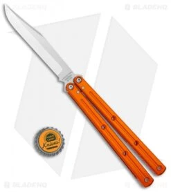 Squid Industries Krake Raken Bowie V2.5 Balisong Knife Orange (4.5" Satin) -eos || Kershaw || Spyderco Shop Squid Industries Krate Raken Bowie V2.5 Balisong Orange Satin BHQ 134795 jr bottlecap