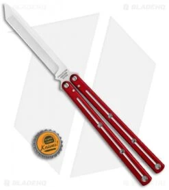 Squid Industries Krake Raken V2 Tanto Balisong Knife Red Dual Tone (4.5" Satin) -eos || Kershaw || Spyderco Shop Squid Industries Krate Raken Tanto Balisong Red Dual Tone Satin BHQ 103093 jr bottlecap