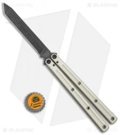 Squid Industries Krake Raken Tanto V2 Balisong Knife Matte Silver (4.5" Acid) -eos || Kershaw || Spyderco Shop Squid Industries Krate Raken Tanto Balisong Silver MATTE Acid Washed BHQ 126448 jr bottlecap