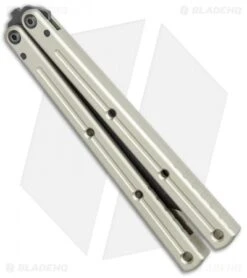 Squid Industries Krake Raken Tanto V2 Balisong Knife Matte Silver (4.5" Acid) -eos || Kershaw || Spyderco Shop Squid Industries Krate Raken Tanto Balisong Silver MATTE Acid Washed BHQ 126448 jr side
