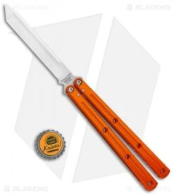 Squid Industries Krake Raken Tanto V2.5 Balisong Knife Orange (4.5" Satin) -eos || Kershaw || Spyderco Shop Squid Industries Krate Raken Tanto V2.5 Balisong Orange Satin BHQ 134796 jr bottlecap