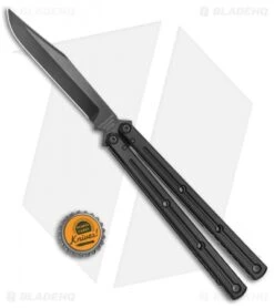 Squid Industries Krake Raken V2.5 Bowie Balisong Knife Black (4.5" Inked) -eos || Kershaw || Spyderco Shop Squid Industries Krate Raken V2 Bowie Balisong Black Inked BHQ 115300 jr bottlecap