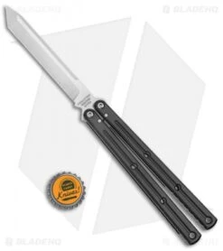 Squid Industries Krake Raken V2.5 Tanto Balisong Knife Black (4.5" Satin) -eos || Kershaw || Spyderco Shop Squid Industries Krate Raken V2 Tanto Balisong Black Satin BHQ 103094 jr bottlecap