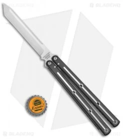 Squid Industries Krake Raken V2.5 Tanto Balisong Knife Dual-Tone (4.5" Satin) -eos || Kershaw || Spyderco Shop Squid Industries Krate Raken V2 Tanto Balisong Black Silver Silver BHQ 103095 jr bottlecap