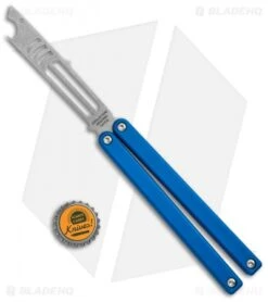 Squid Industries Mako Bottle Opener Balisong Trainer Blue (4.3" SW) -eos || Kershaw || Spyderco Shop Squid Industries Mako Bottle Opener Balisong Trainer Blue SW BHQ 102475 jr bottlecap 2