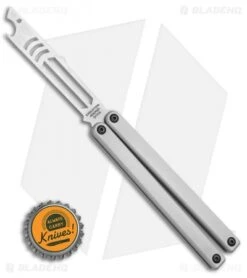 Squid Industries Mako Bottle Opener Balisong Trainer Silver (4.3" SW) -eos || Kershaw || Spyderco Shop Squid Industries Mako Bottle Opener Balisong Trainer Silver 4.3SW BHQ 102473 LS Bottlecap