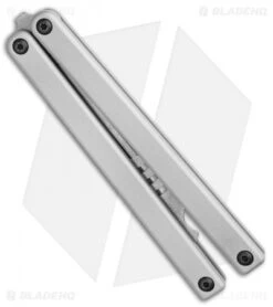 Squid Industries Mako Bottle Opener Balisong Trainer Silver (4.3" SW) -eos || Kershaw || Spyderco Shop Squid Industries Mako Bottle Opener Balisong Trainer Silver 4.3SW BHQ 102473 LS Side