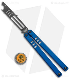 Squid Industries Mako V4.5 Bottle Opener Balisong Trainer Blue (4.3" Black) -eos || Kershaw || Spyderco Shop Squid Industries Mako V4.5 Bottle Opener Balisong Trainer Blue Black BHQ 177933 jr bottlecap