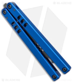 Squid Industries Mako V4.5 Bottle Opener Balisong Trainer Blue (4.3" Black) -eos || Kershaw || Spyderco Shop Squid Industries Mako V4.5 Bottle Opener Balisong Trainer Blue Black BHQ 177933 jr side
