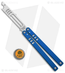 Squid Industries Mako V4.5 Bottle Opener Balisong Trainer Blue (4.3" SW) -eos || Kershaw || Spyderco Shop Squid Industries Mako V4.5 Bottle Opener Balisong Trainer Blue SW BHQ 177932 jr bottlecap