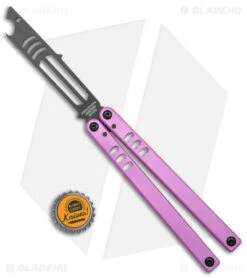 Squid Industries Mako V4.5 Bottle Opener Balisong Trainer Pink (4.3" Black) -eos || Kershaw || Spyderco Shop Squid Industries Mako V4.5 Bottle Opener Balisong Trainer Pink Inked BHQ 176665 jr bottlecap
