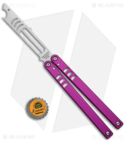 Squid Industries Mako V4.5 Bottle Opener Balisong Trainer Purple (4.3" SW) -eos || Kershaw || Spyderco Shop Squid Industries Mako V4.5 Bottle Opener Balisong Trainer Purple SW BHQ 176660 jr bottlecap