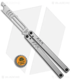 Squid Industries Mako V4.5 Bottle Opener Balisong Trainer Silver (4.3" SW) -eos || Kershaw || Spyderco Shop Squid Industries Mako V4.5 Bottle Opener Balisong Trainer Silver SW BHQ 176659 jr bottlecap