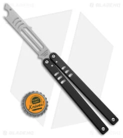 Squid Industries Mako V4.5 Bottle Opener Balisong Trainer Black (4.3" SW) -eos || Kershaw || Spyderco Shop Squid Industries Mako V4.5 Bottle Opener Trainer Inked Black SW BHQ 177513 jr bottlecap