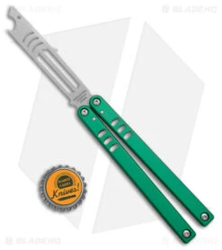 Squid Industries Mako V4.5 Bottle Opener Balisong Trainer Green (4.3" SW) -eos || Kershaw || Spyderco Shop Squid Industries Mako V4.5 Bottle Opener Trainer Inked Green SW BHQ 177514 jr bottlecap