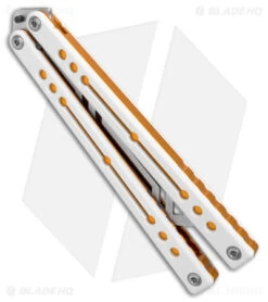 Squid Industries Nautilus Balisong Trainer Knife V2 Winter Gold (4.5" Satin) -eos || Kershaw || Spyderco Shop Squid Industries Nautilus Balisong Trainer V2 Winter Gold Satin BHQ 177516 jr side