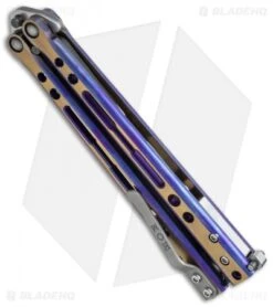Hom Design Specter Evo Titanium Balisong Knife Purple Gold (4.4" Two-Tone) -eos || Kershaw || Spyderco Shop hom specter evo purple gold side cm